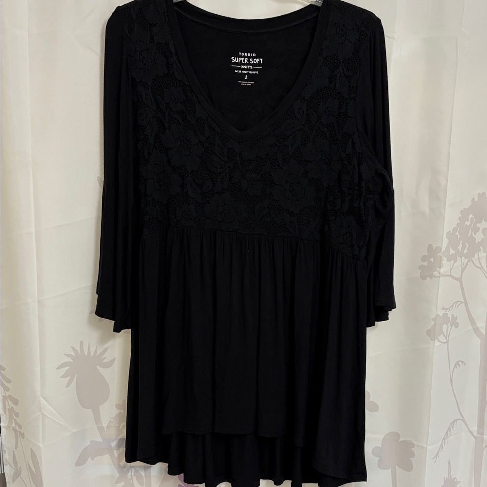 Torrid Black Lace Detail Blouse